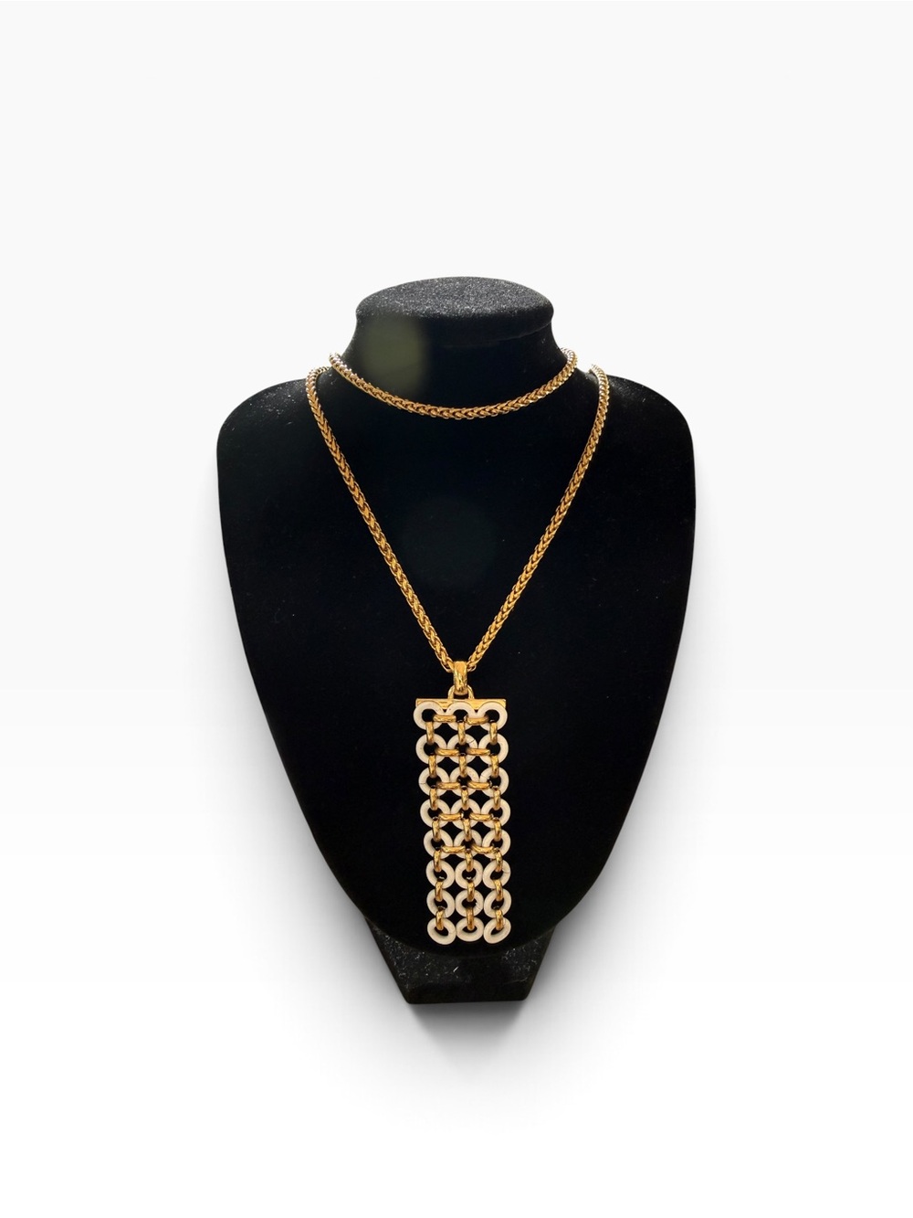 Ann Taylor Gold-Tone Chain Statement Necklace with White Link Pendant NWT